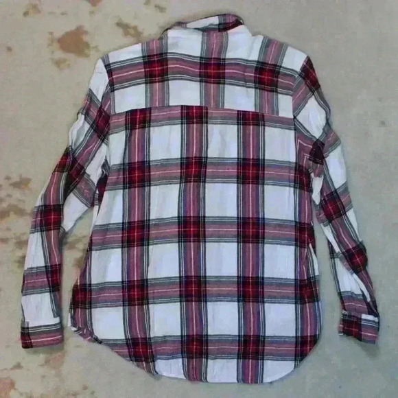 ALEXANDER JORDAN White Red Plaid Silky Flowy Rayon Button Up Blouse Women Large - Picture 9 of 9